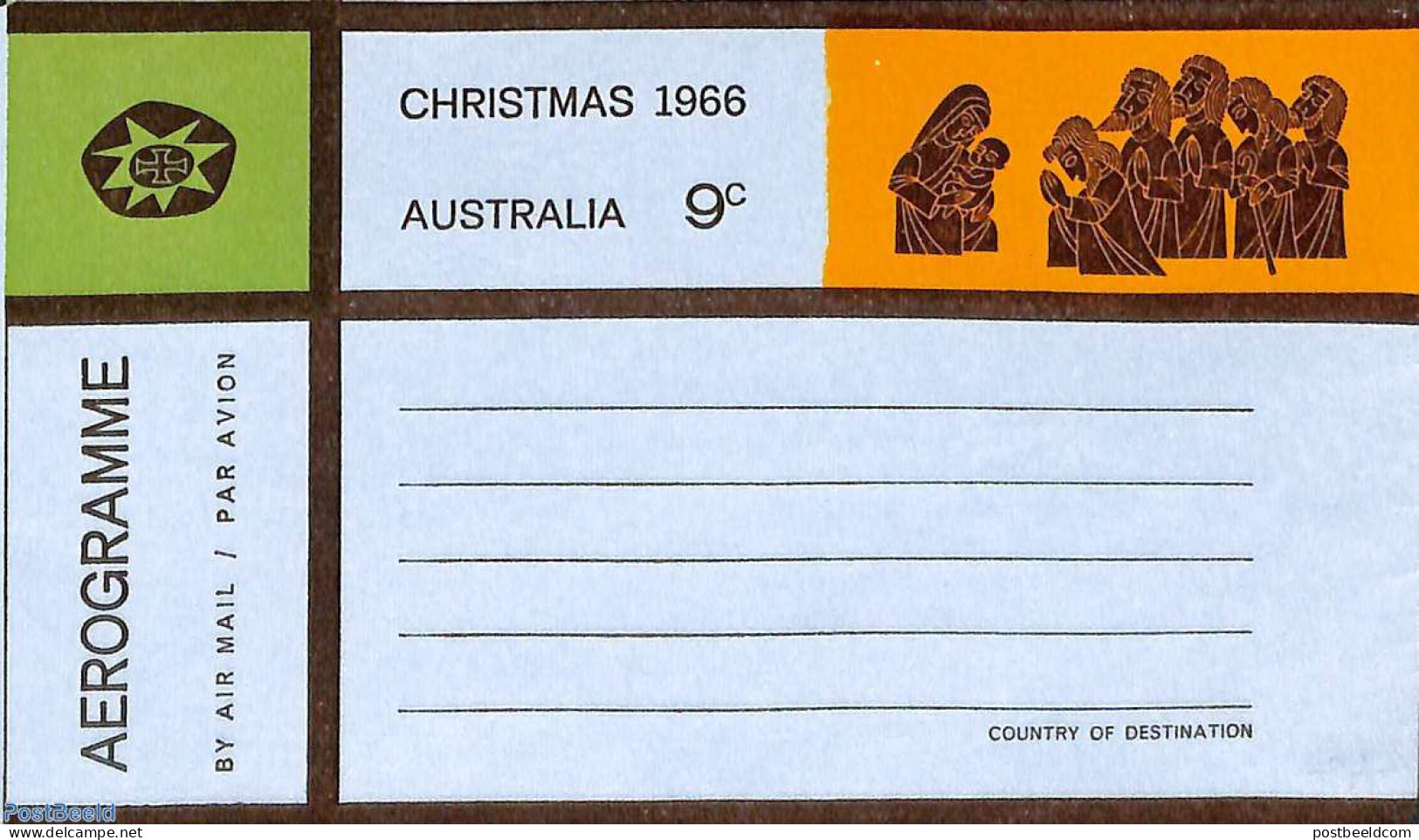 Australia 1966 Christmas Aerogramme 9c, Unused Postal Stationary, Christmas - Covers & Documents