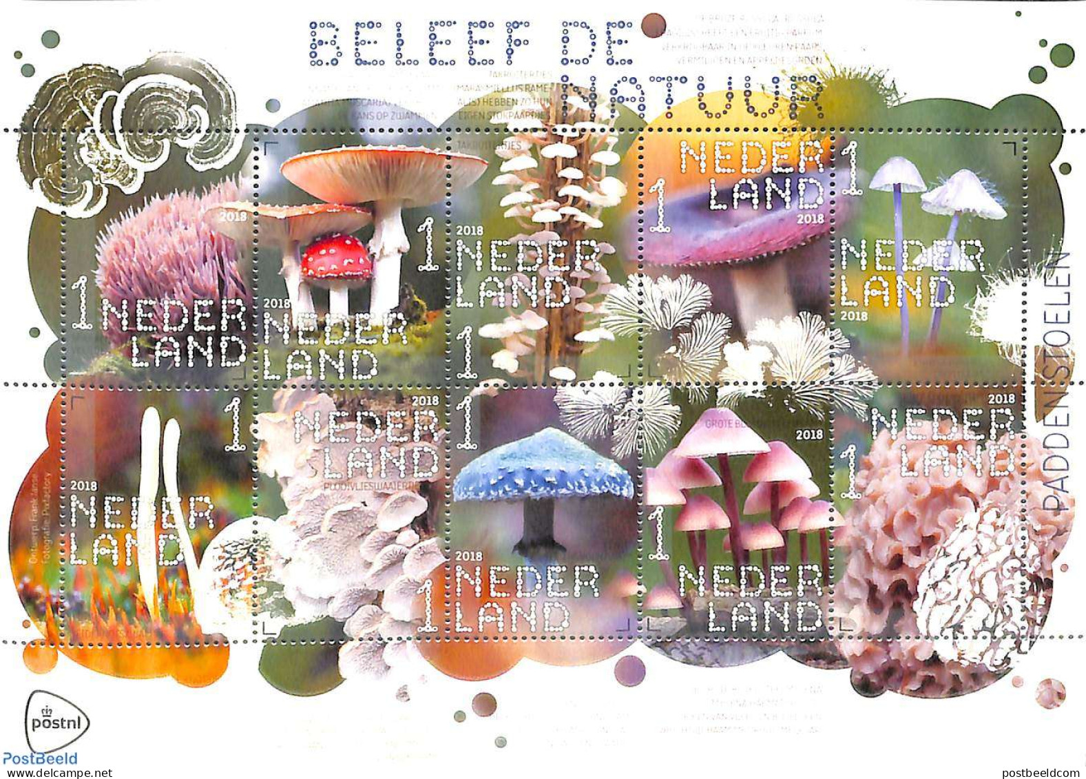 Netherlands 2018 Mushrooms 10v M/s S-a, Mint NH, Nature - Mushrooms - Ungebraucht