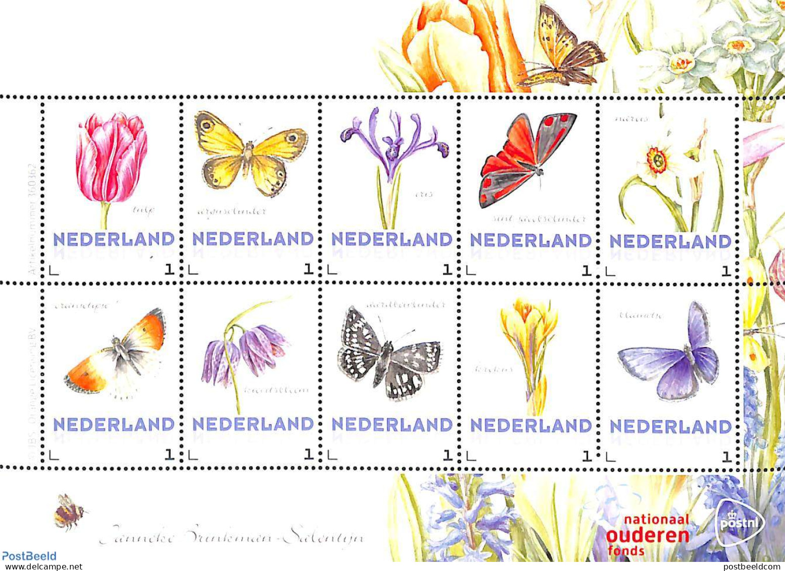 Netherlands - Personal Stamps TNT/PNL 2014 Janneke Brinkman-Salentijn 10v M/s S-a, Mint NH, Nature - Butterflies - Flo.. - Sonstige & Ohne Zuordnung
