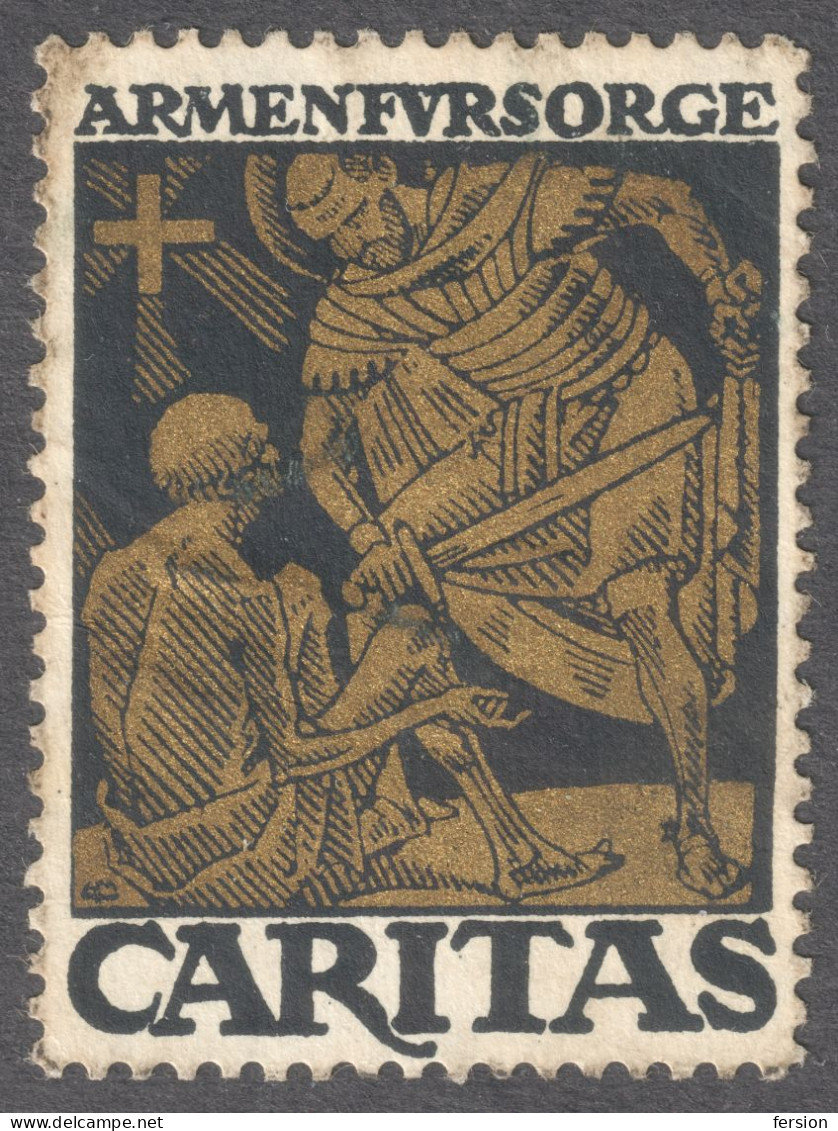 Armenfürsorge Caritas Christianity Religion 1914 Germany Austria Charity CINDERELLA LABEL VIGNETTE Gold - Christianity