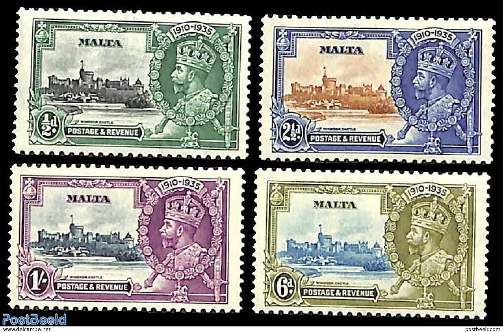 Malta 1935 Silver Jubilee 4v, Unused (hinged), History - Kings & Queens (Royalty) - Art - Castles & Fortifications - Koniklijke Families