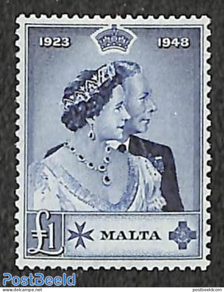 Malta 1948 1 Pound, Stamp Out Of Set, Mint NH, History - Kings & Queens (Royalty) - Familles Royales
