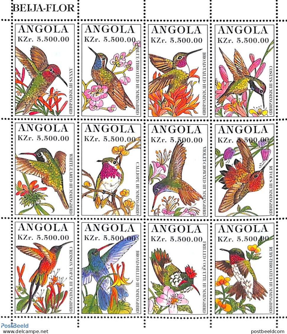 Angola 1996 Hummingbirds 12v M/s, Mint NH, Nature - Birds - Hummingbirds - Angola
