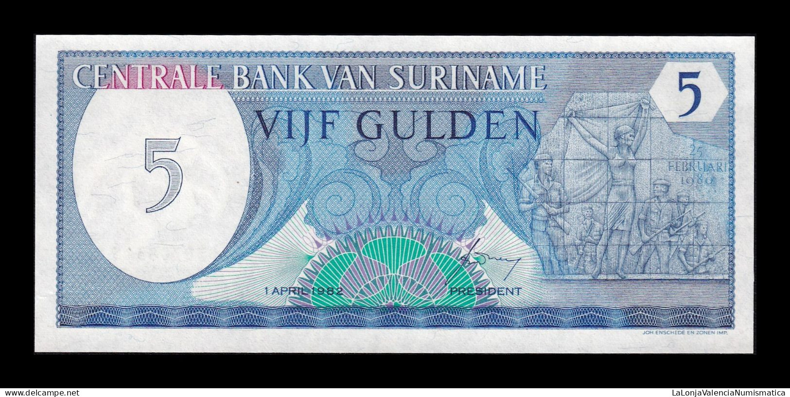 Surinam Suriname 5 Gulden 1982 Pick 125 Sc Unc - Surinam