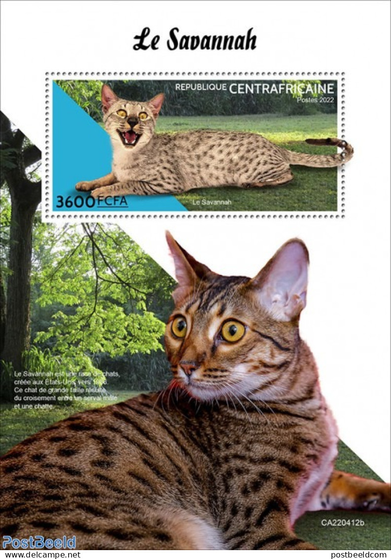 Central Africa 2022 Savannah Cat, Mint NH, Nature - Cats - Centrafricaine (République)