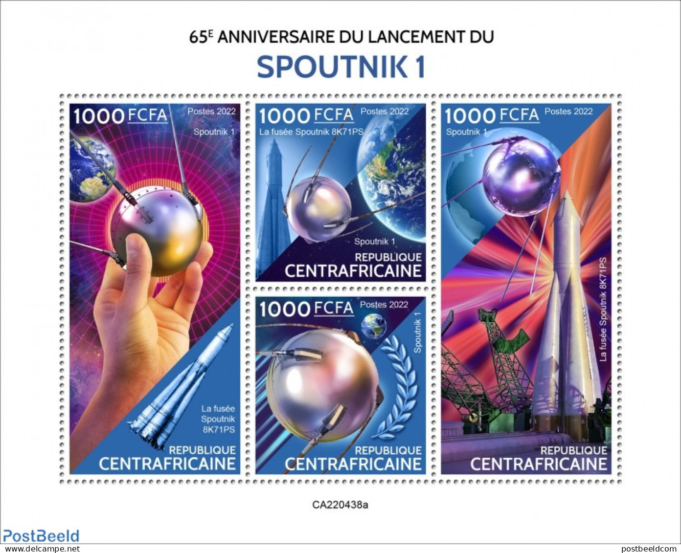 Central Africa 2022 65th Anniversary Of The Launch Of Sputnik 1, Mint NH, Transport - Space Exploration - Centrafricaine (République)
