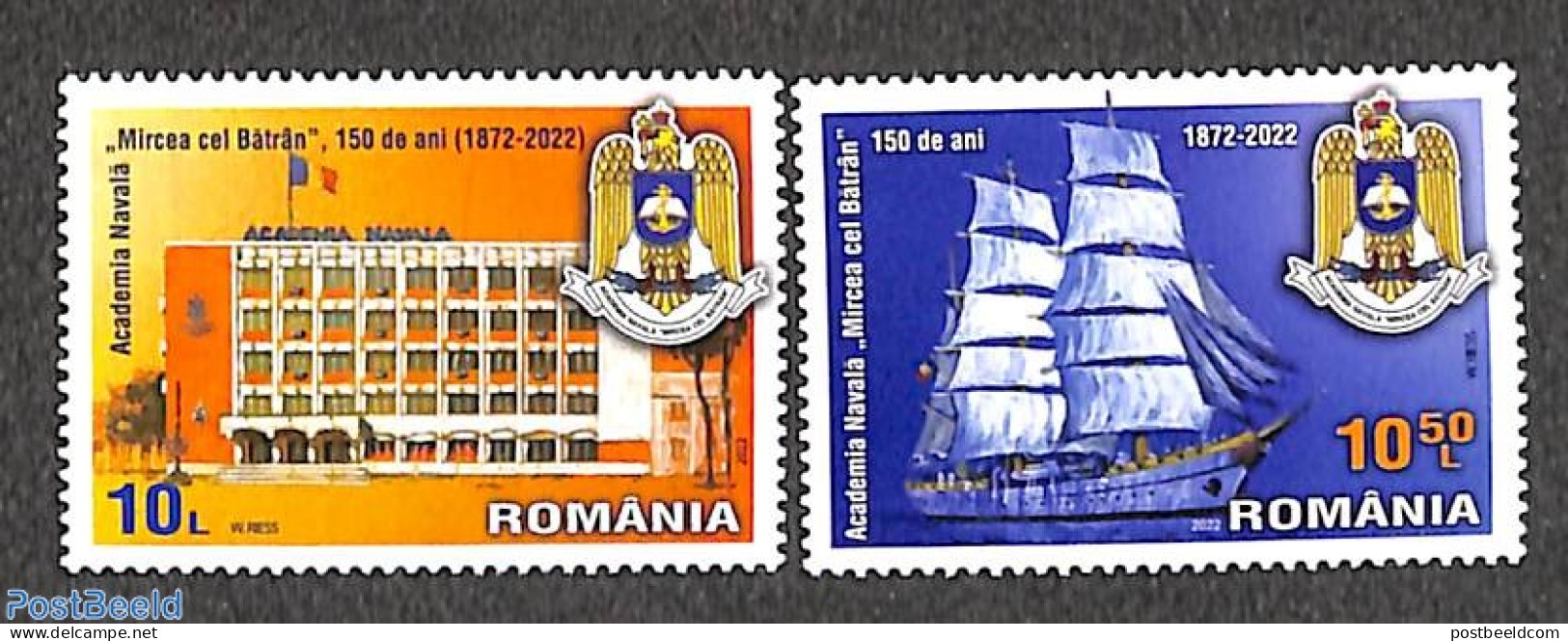 Romania 2022 Naval Academy 2v, Mint NH, Transport - Ships And Boats - Unused Stamps