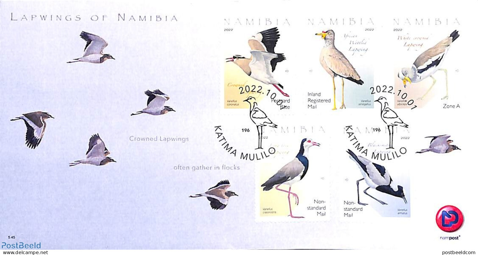 Namibia 2022 Lapwings 5v, Mint NH, Nature - Birds - Namibie (1990- ...)