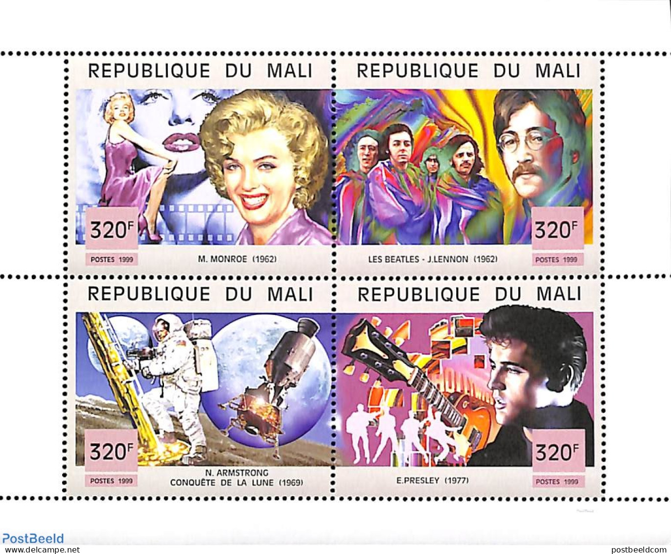 Mali 1999 20th Century Events 4v M/s, Mint NH, Performance Art - Transport - Elvis Presley - Marilyn Monroe - Music - .. - Elvis Presley