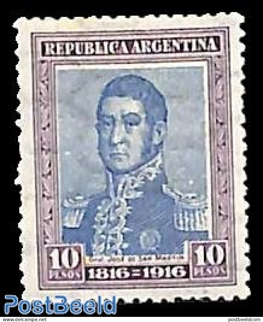 Argentina 1917 10p, Stamp Out Of Set, Unused (hinged) - Ungebraucht