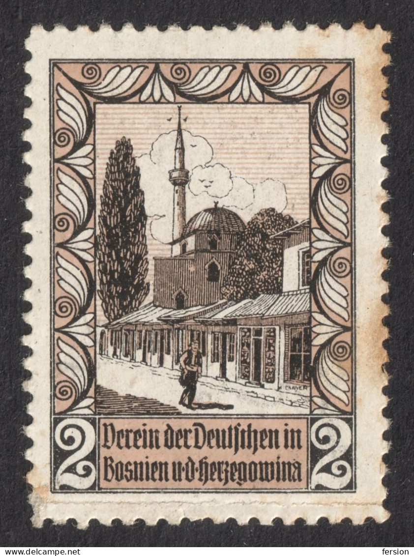Mosque Minaret - BOSNIA KuK Verein Deutschen GERMANY Austria 1910 Charity VIGNETTE LABEL CINDERELLA - Bosnien-Herzegowina