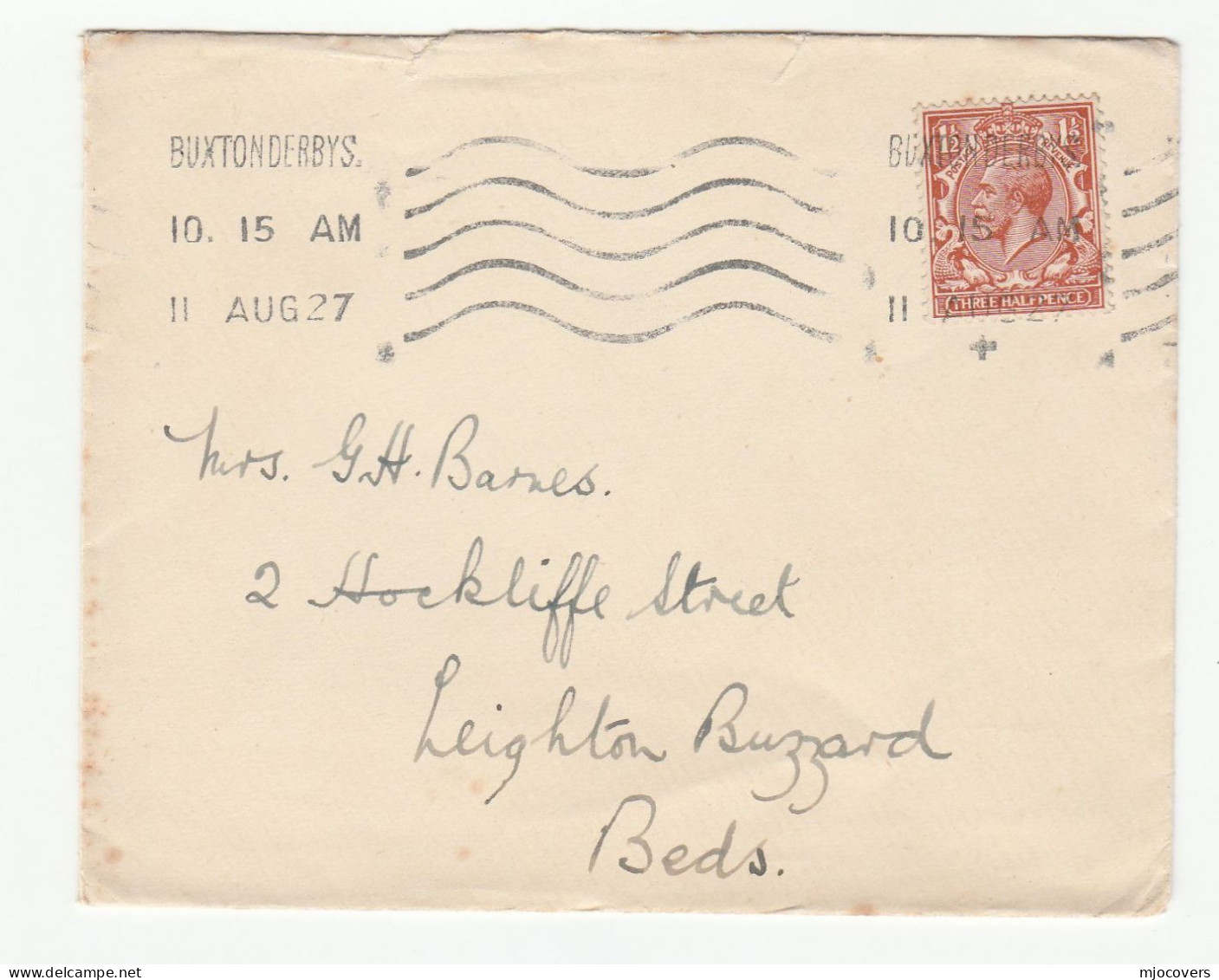 1927 Buxton Debys GB COVER Wavy Line Pmk  GV Stamps GB - Lettres & Documents