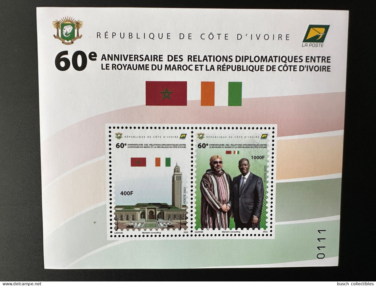 Côte D'Ivoire Ivory Coast 2022 Mi. Bl. 218 Bloc S/S 60e Anniversaire Des Relations Maroc Morocco Marokko Diplomatic - Côte D'Ivoire (1960-...)