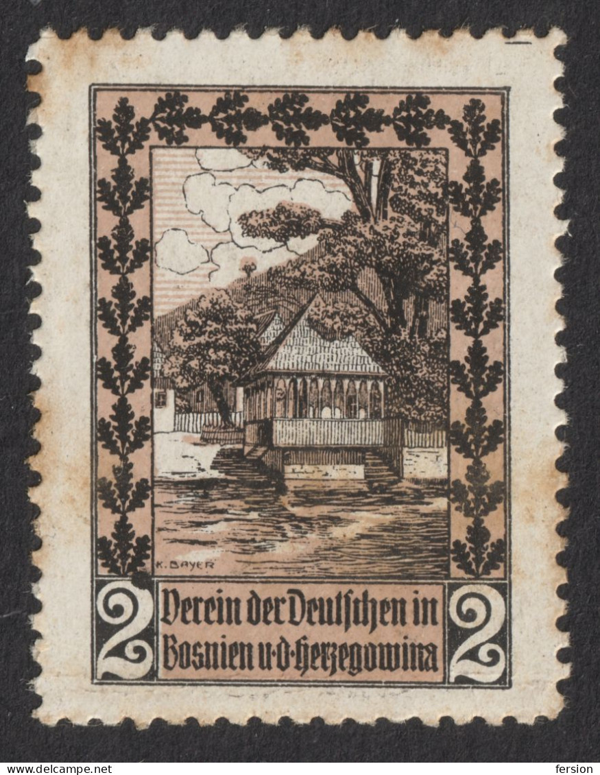 BOSNIA KuK Verein Deutschen GERMANY Austria 1910 Charity VIGNETTE LABEL CINDERELLA - Oak Tree Leaf - Bosnië En Herzegovina