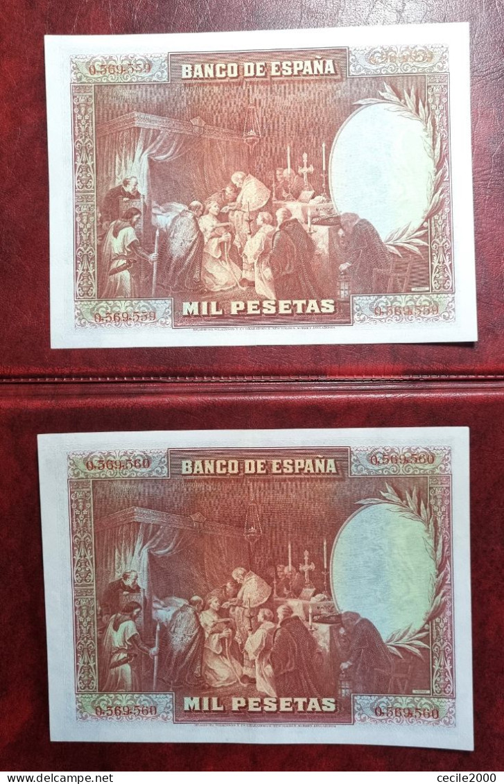 2x SEQUENTIAL NUMBER SPAIN BANKNOTE 1000 PESETAS 1928 UNCIRCULATED AUNC+ BILLETE ESPAÑA SC-*COMPRAS MULTIPLES CONSULTAR* - 1000 Pesetas