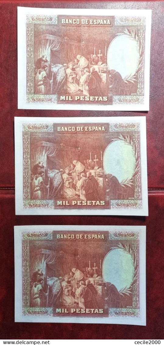 3x SEQUENTIAL NUMBER SPAIN BANKNOTE 1000 PESETAS 1928 UNCIRCULATED AUNC+ BILLETE ESPAÑA SC-*COMPRAS MULTIPLES CONSULTAR* - 1000 Pesetas