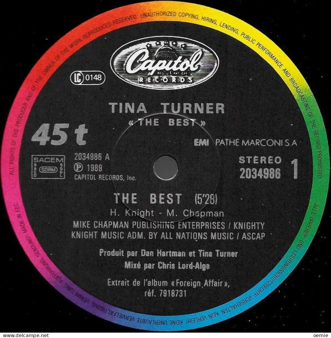 TINA TURNER   ° THE BEST - 45 Toeren - Maxi-Single