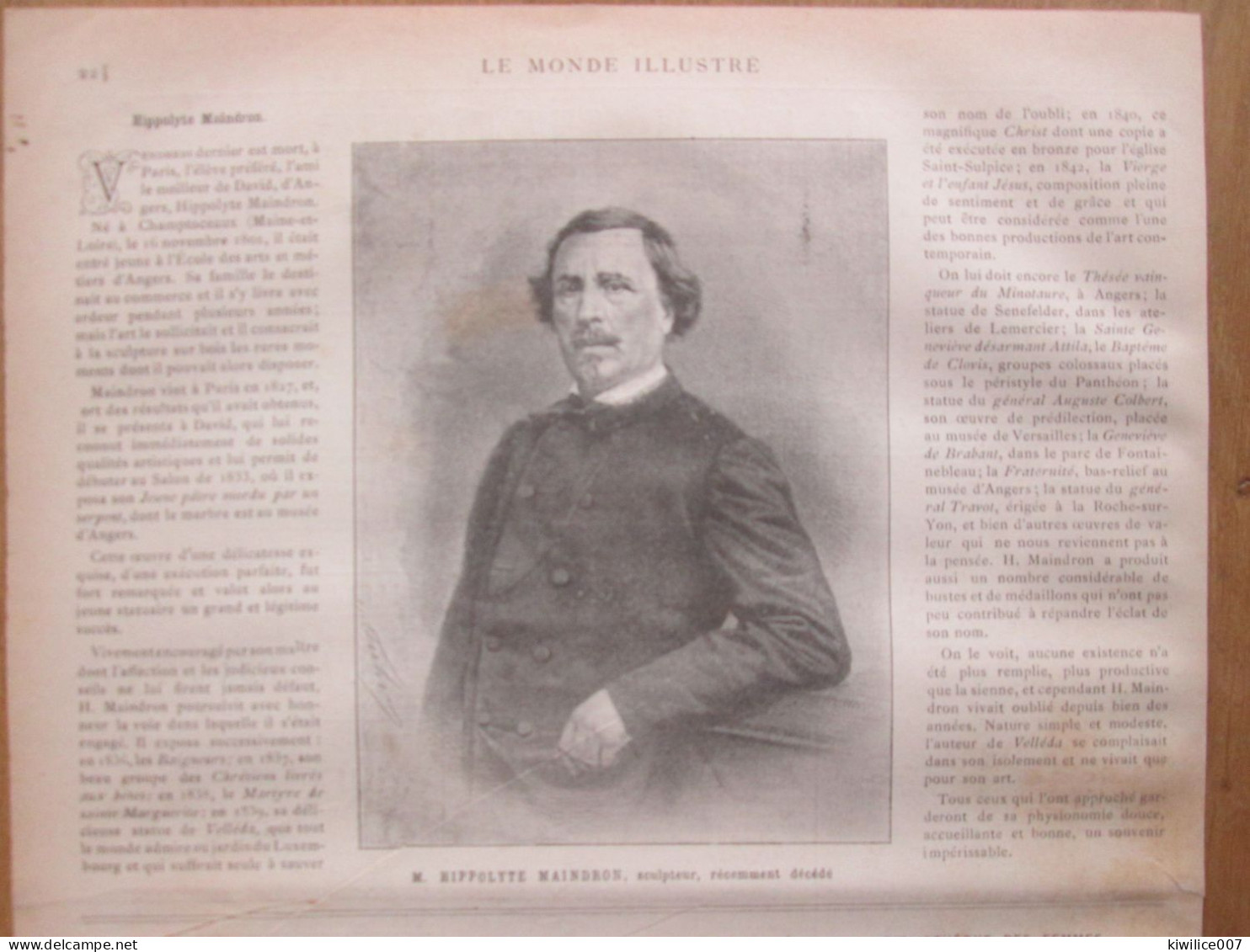1884  HIPPOLYTE MAINDRON SCULPTEUR   Champtoceaux - Estampes & Gravures