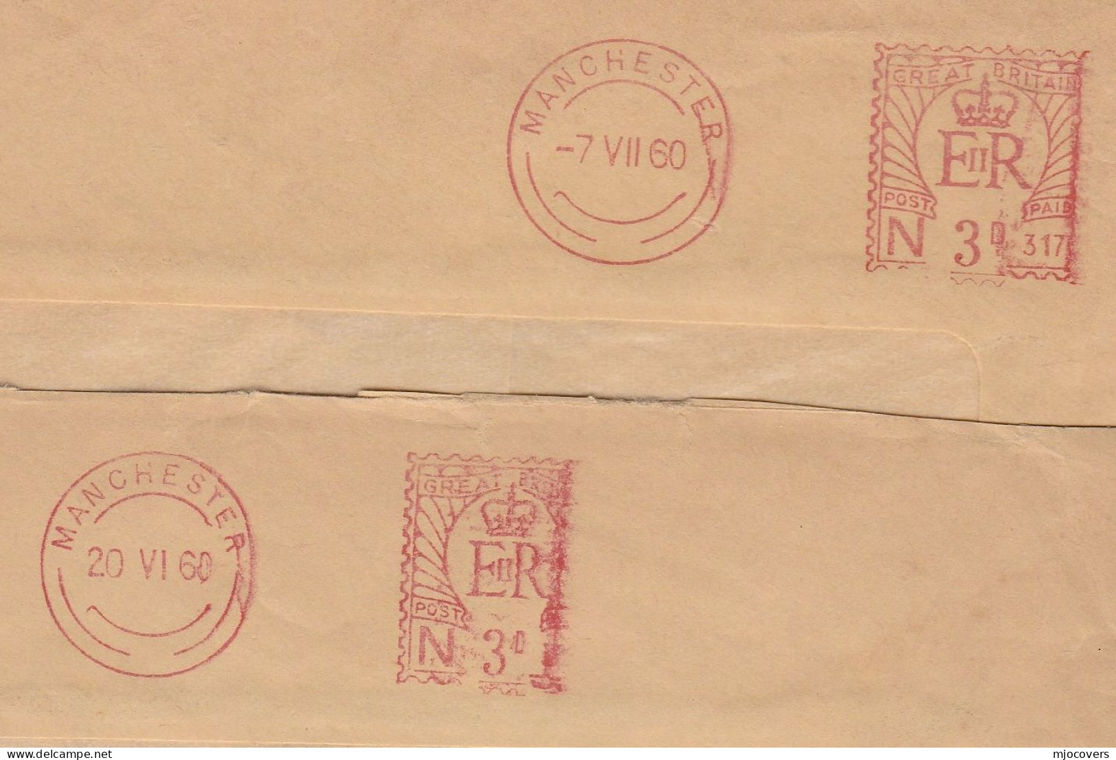 2 1960 Manchester METER COVERS N317 &  Mis- Applied Meter , James Laing Son Ltd Cover - Storia Postale
