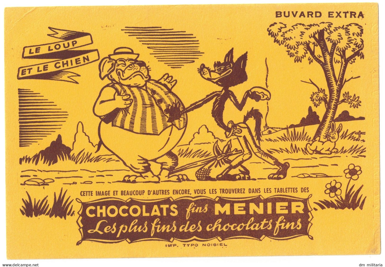 BUVARD CHOCOLAT FINS MENIER - LE LOUP ET LE CHIEN - FORMAT 20,7 X 14 Cm - Chocolade En Cacao
