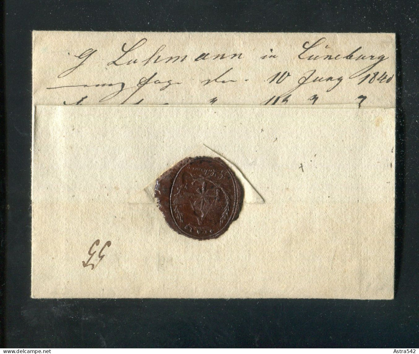 "HANNOVER" 1840, Vorphila-Brief Mit L1 "LUENEBURG" (Fe. 2132-2), Rueckseits Wachssiegel (A1242) - Prefilatelia