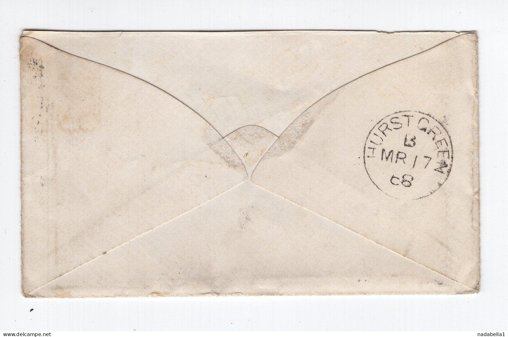 1868. GREAT BRITAIN,ENGLAND,OXFORD TO HURST GREEN COVER,1 PENNY RED,PERF.,SMALL SCALE COVER - Storia Postale