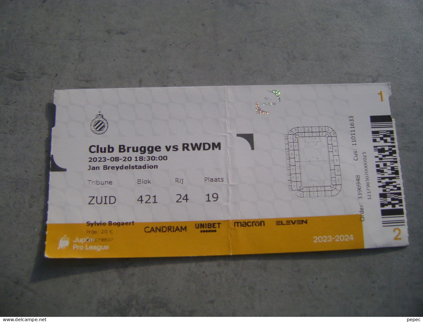 CLUB BRUGGE - RWDM  20/08/2023 - Tickets D'entrée