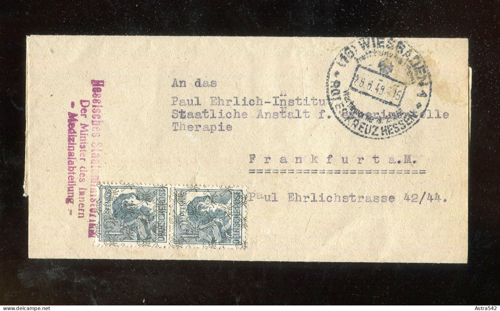 "BIZONE" 1949, Mi. 40II MeF Auf Faltbriefhuelle Mit SSt. "WIESBADEN, Rotes Kreuz" (A1244) - Storia Postale
