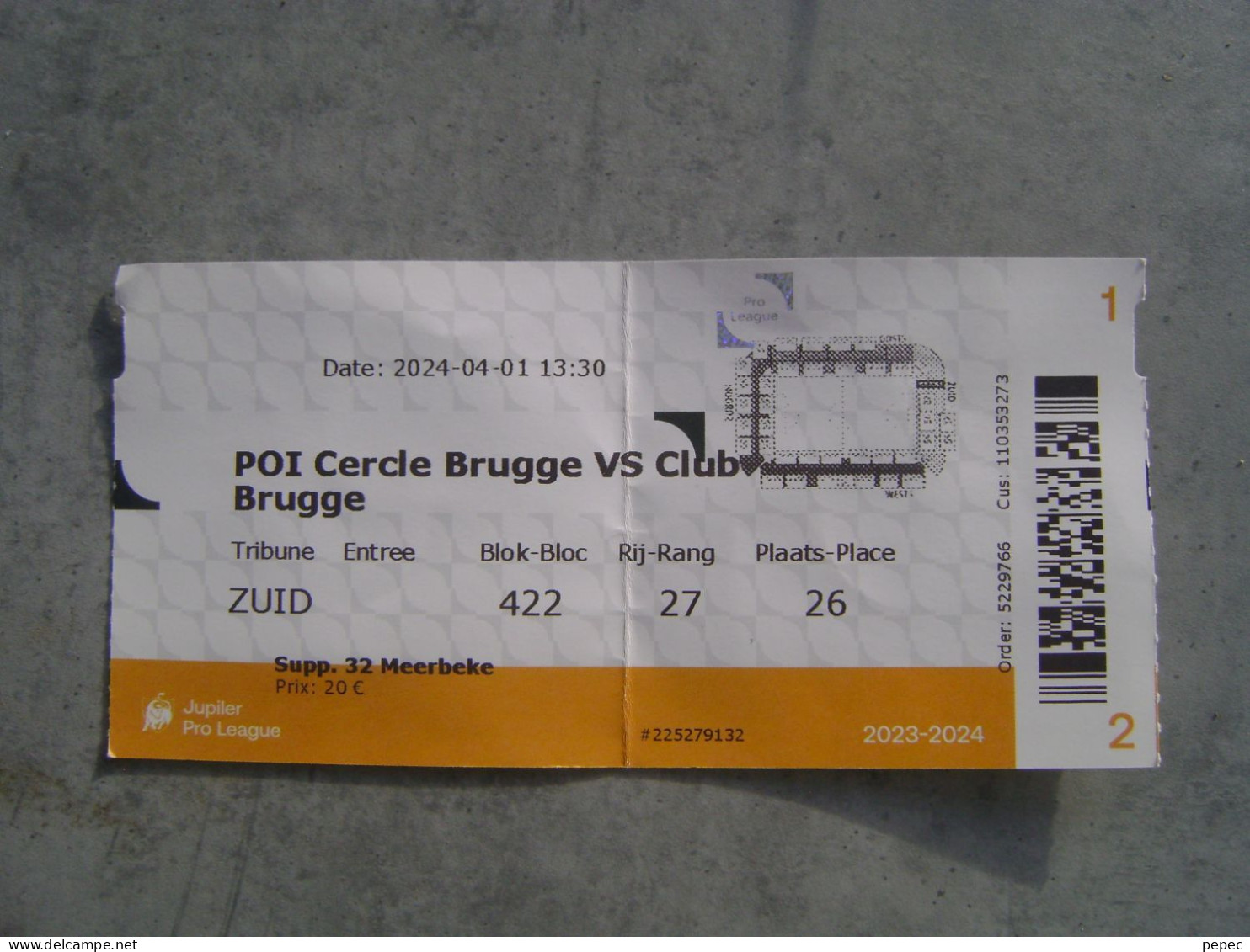 CERCLE BRUGGE - CLUB BRUGGE  01/04/2024  PO I - Tickets D'entrée