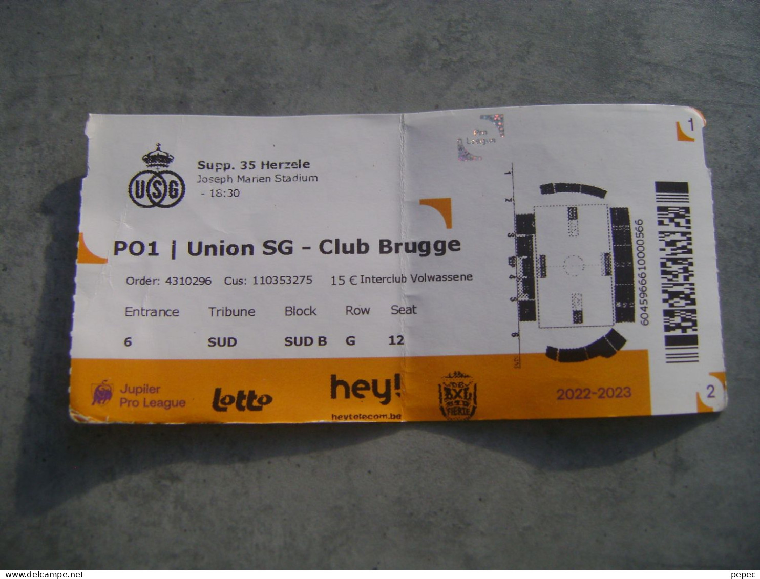UNION SG - CLUB BRUGGE  2022/23 - Tickets D'entrée