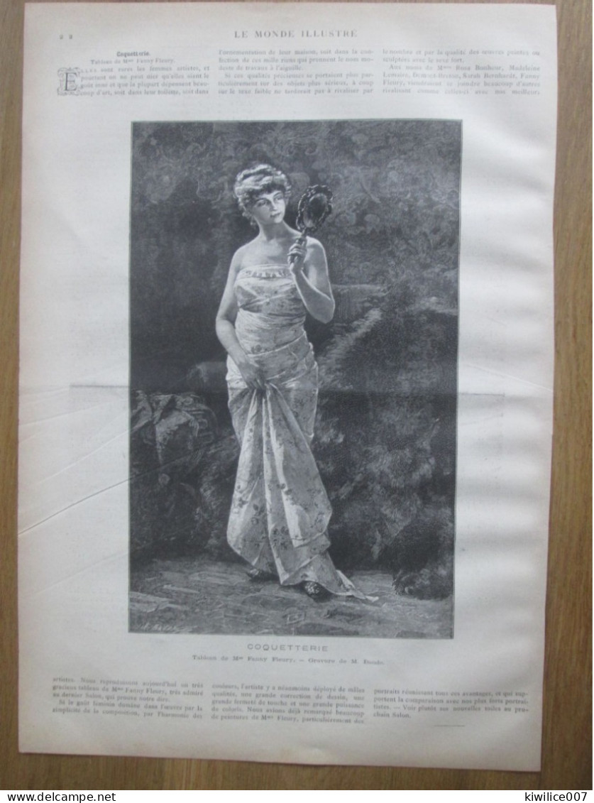 1884   Tableau De Fanny  Fleury  Coquetterie  Femme Peintre Artiste - Stiche & Gravuren