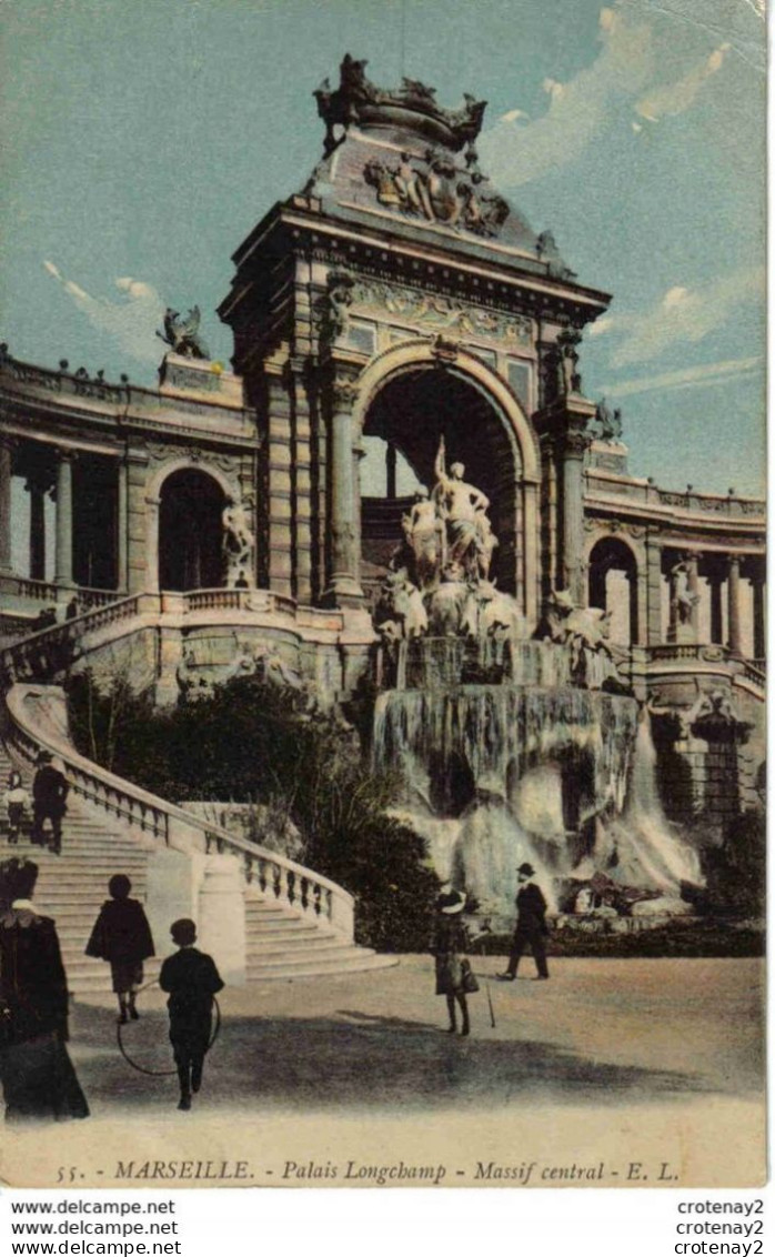 13 MARSEILLE En 1916 N°55 Palais Longchamp Massif Central Animée Gamin Cerceau VOIR DOS - Monumenti