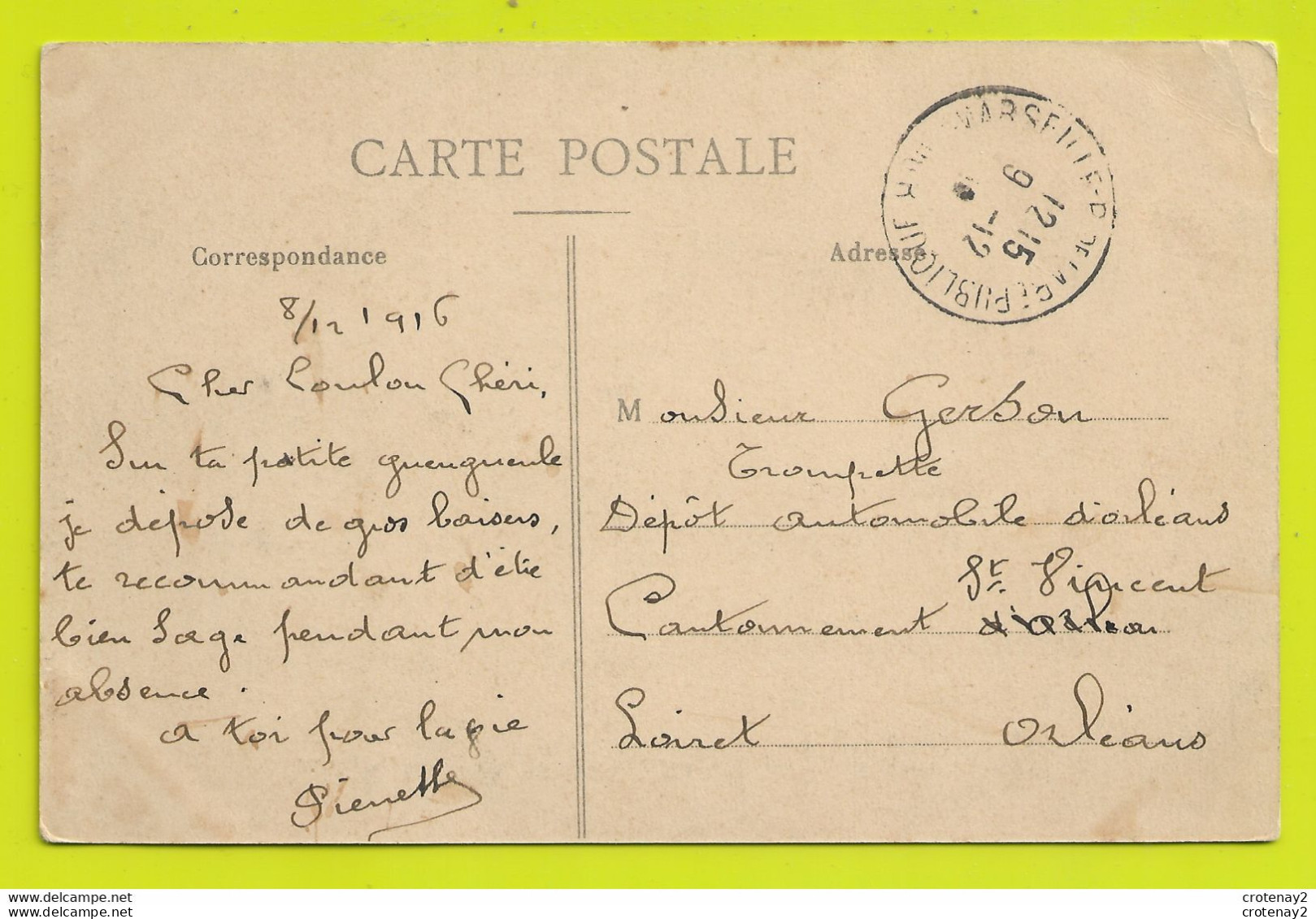 13 MARSEILLE En 1916 N°55 Palais Longchamp Massif Central Animée Gamin Cerceau VOIR DOS - Monumenten