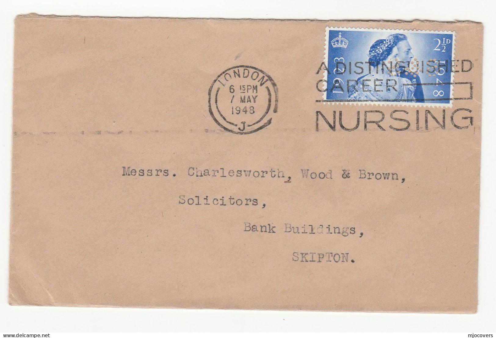 NURSING 1948 Cover SLOGAN Distinguished CAREER IN NURSING London GB ROYAL WEDDING Stamps Health Medicine  Royalty - Cartas & Documentos