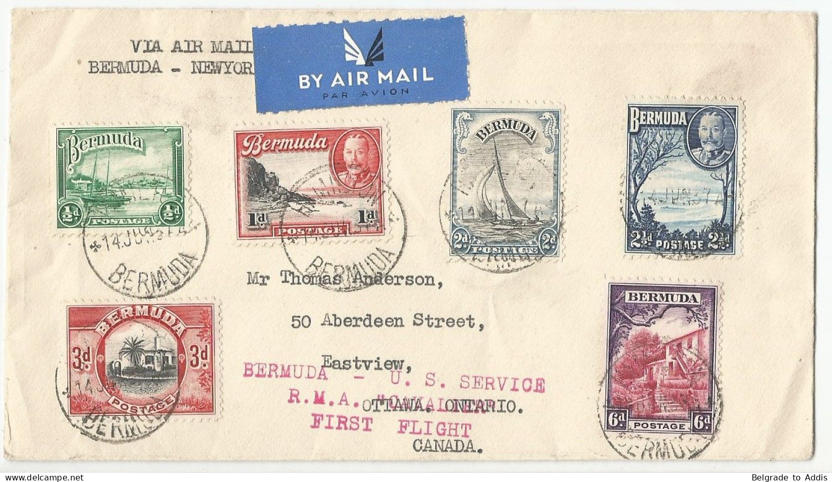 Bermuda Air Mail Great Britain USA First Flight Cover R.M.A. Cavalier To Canada 1937 - Bermudes