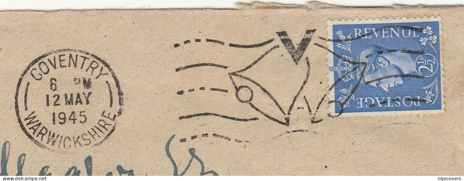 WWII Victory 1945 GB Cover 'V' Victory BELLS Slogan Coventry GB Gvi Stamps - Briefe U. Dokumente