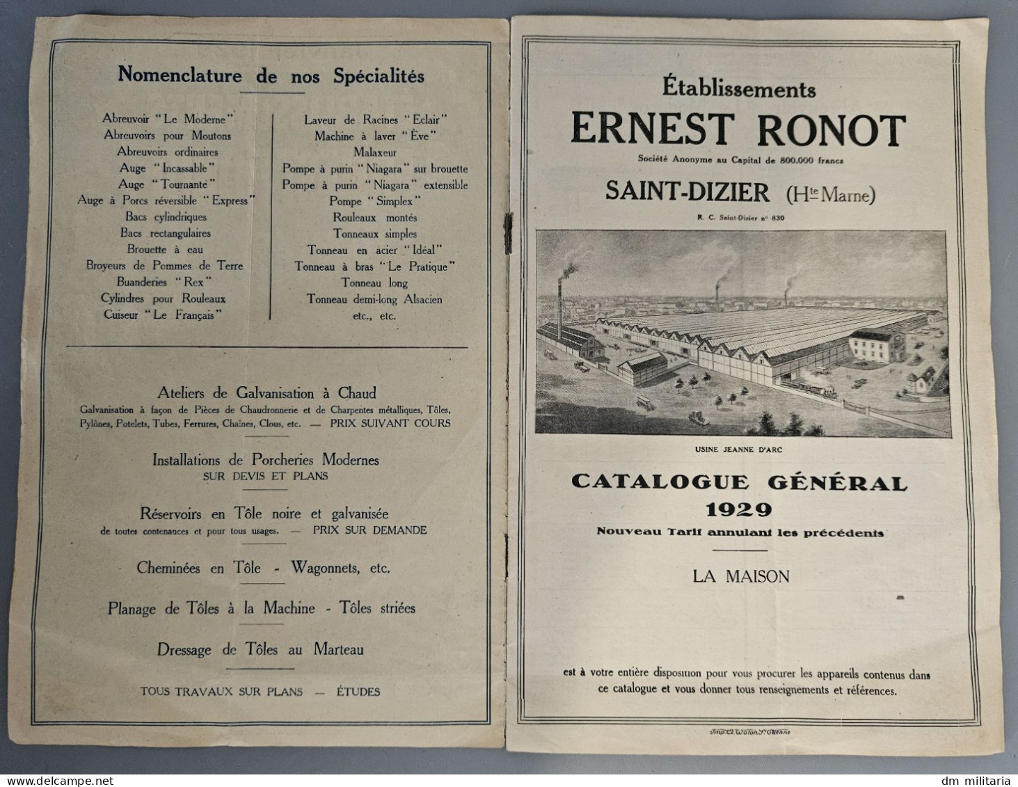 BROCHURE  CATALOGUE 1929 : ÉTABLISSEMENTS ERNEST RONOT St DIZIER - SAINT-DIZIER - 52 HAUTE-MARNE - Zonder Classificatie