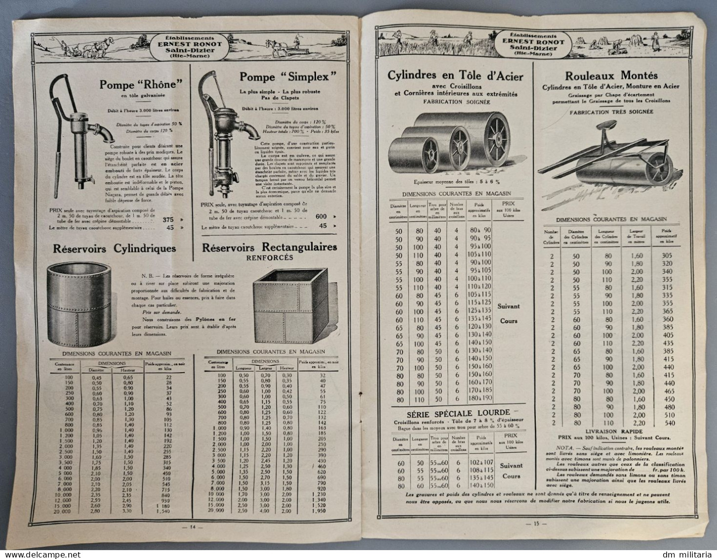 BROCHURE  CATALOGUE 1929 : ÉTABLISSEMENTS ERNEST RONOT St DIZIER - SAINT-DIZIER - 52 HAUTE-MARNE