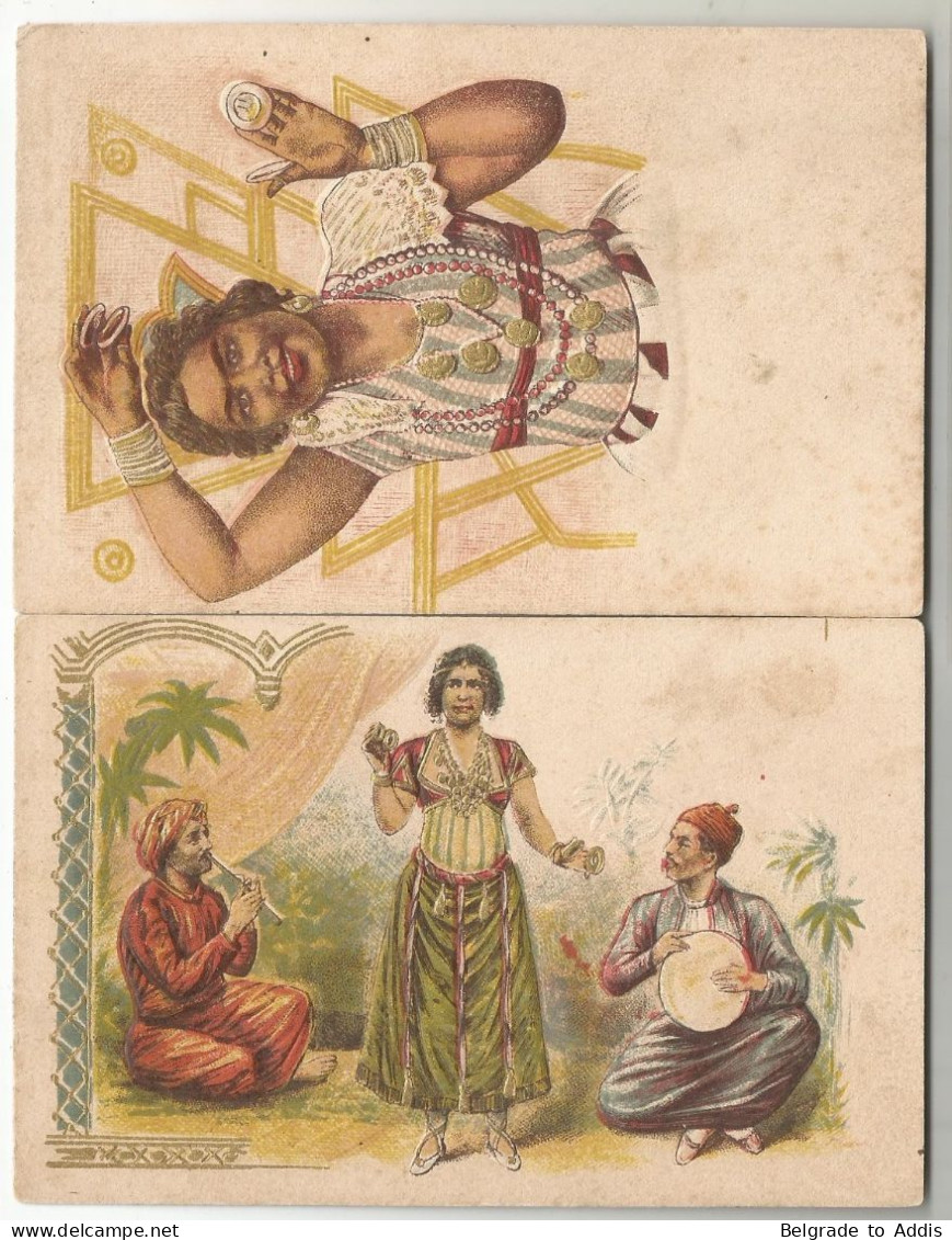 2 CPA Postcards Gold Embossed Ca.1900 Gypsy Oriental Type Gypsies Ottoman Egypt Arabic Arabian Dancer Music - Non Classificati