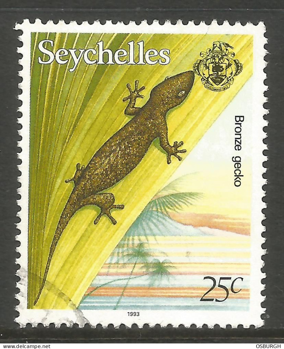 SEYCHELLES. 25c BRONZE GECKO USED - Seychellen (1976-...)
