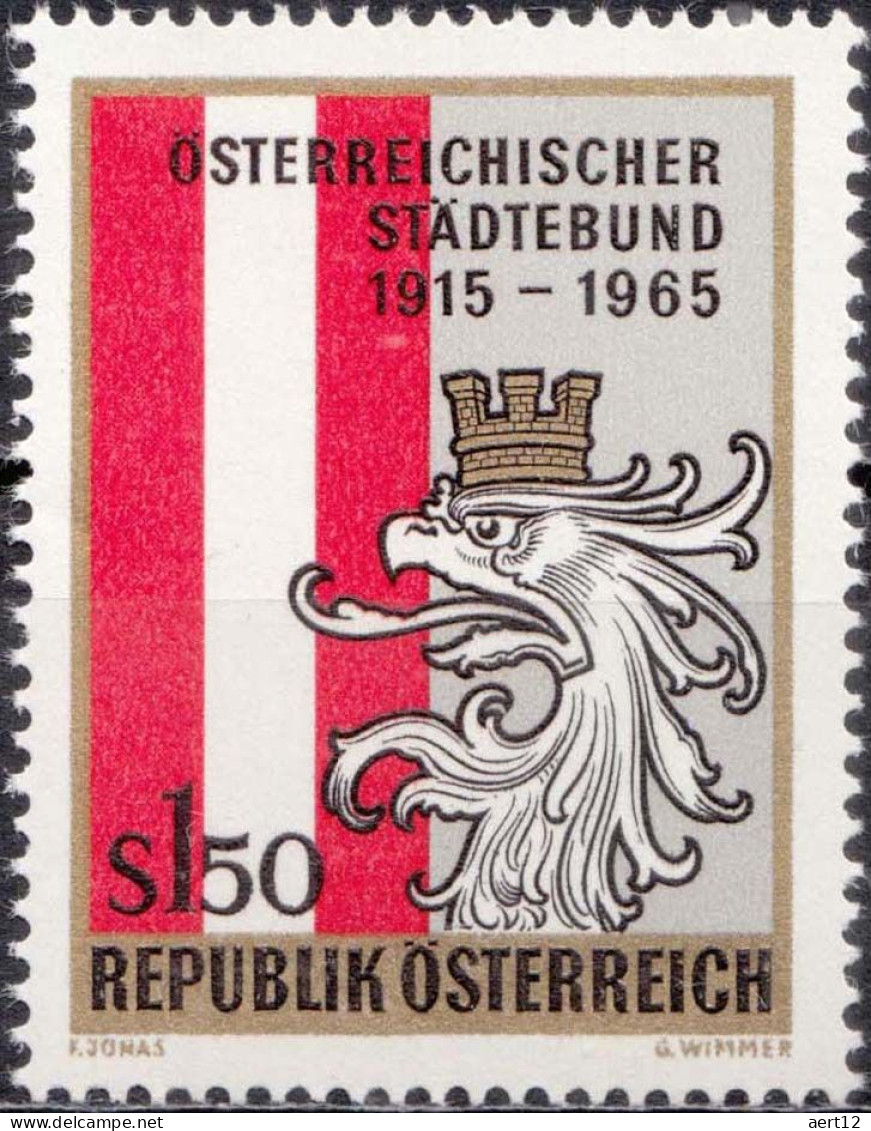 1965, Austria, Anniversary Of Austrian City Union, Coats Of Arms, Flags, Heraldic Animals, MNH(**), Mi: 1196 - Unused Stamps