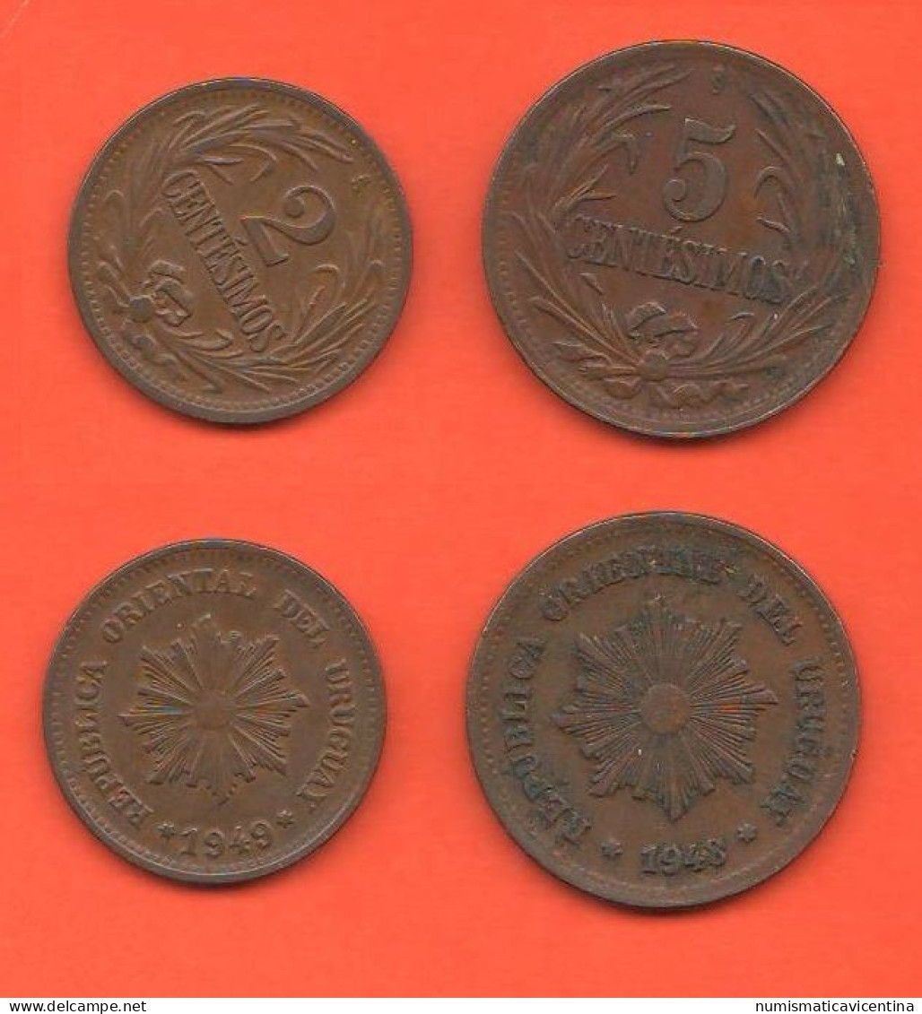 Uruguay 2 + 5 Centimos 1949 E 1948 Copper Coin  C 8 - Uruguay