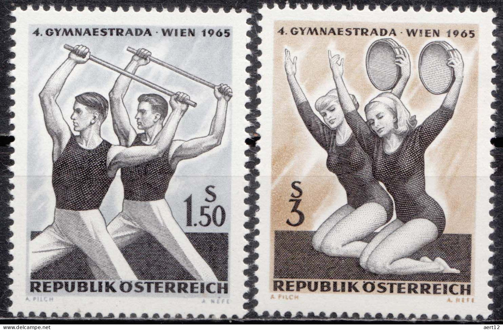 1965, Austria, Gymnaestrada Vienna, Gymnastics, Sports, MNH(**), Mi: 1190-1191 - Unused Stamps