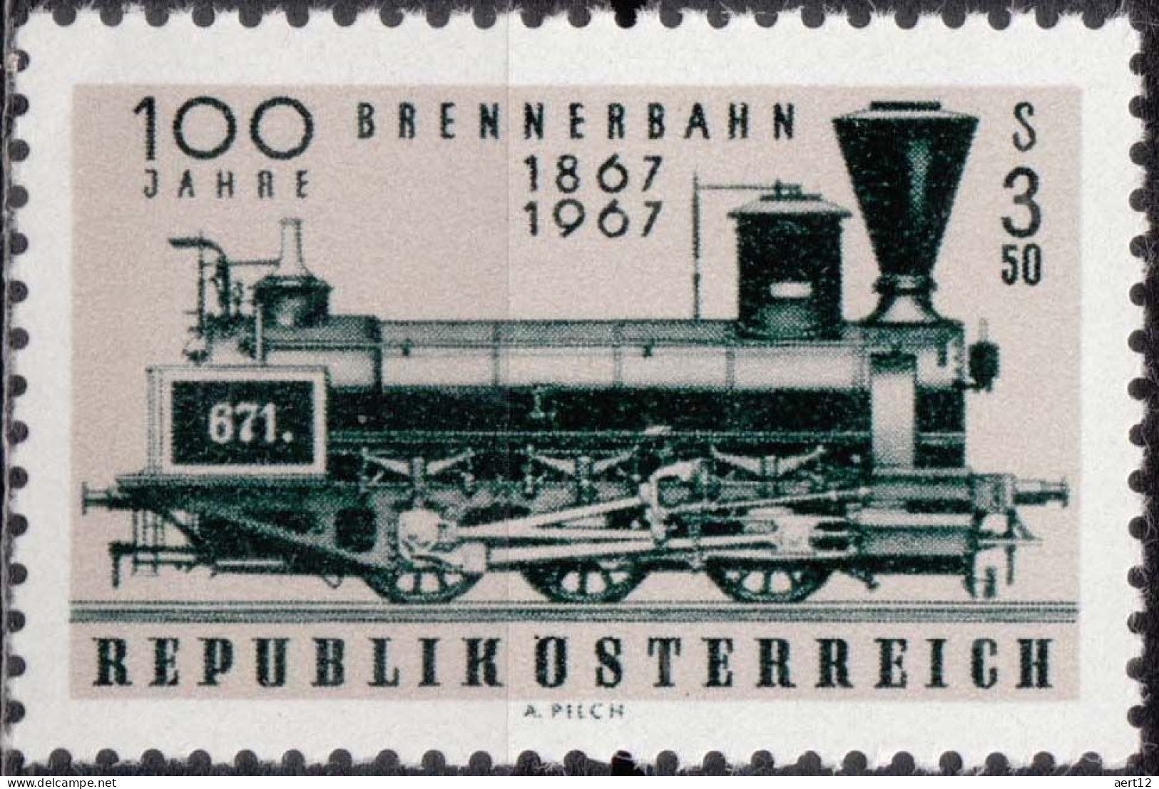 1967, Austria, Centenary Of The Brenner Railway, Locomotives, Railways, MNH(**), Mi: 1245 - Ungebraucht
