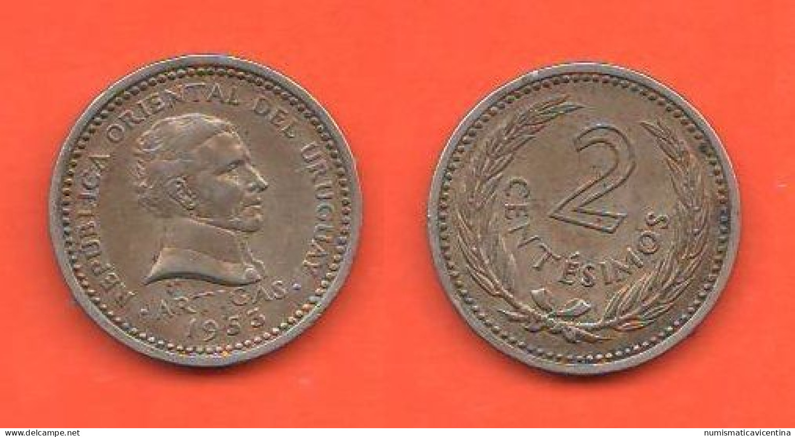 Uruguay 2 Centesimos 1953 Artigas Nickel Typological Coin  C 8 - Uruguay