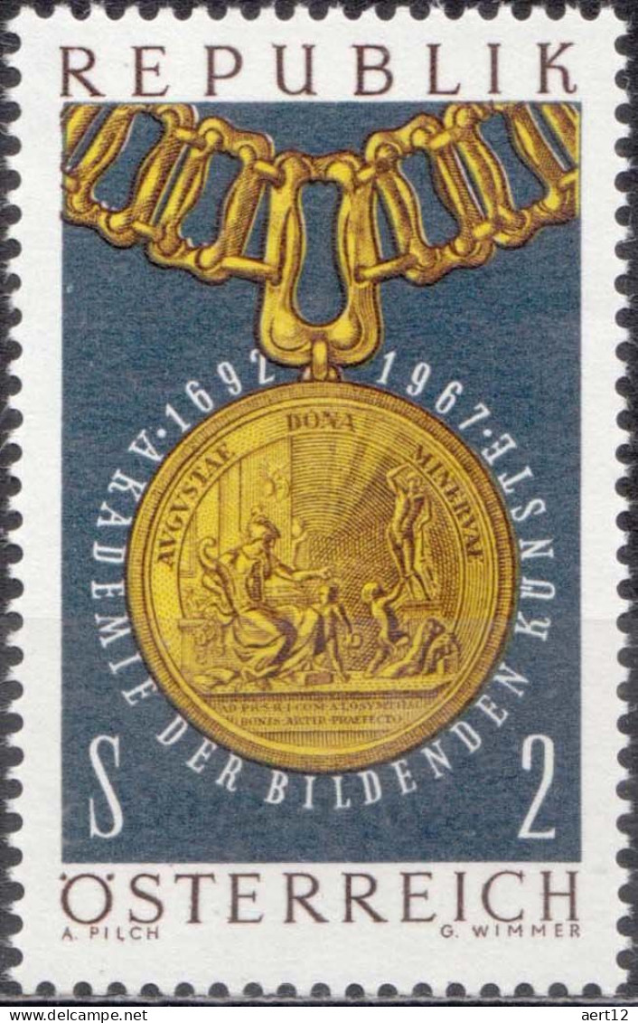 1967, Austria, Academy Of Fine Arts, Vienna, Art, Education, Medals, Universities, MNH(**), Mi: 1248 - Unused Stamps