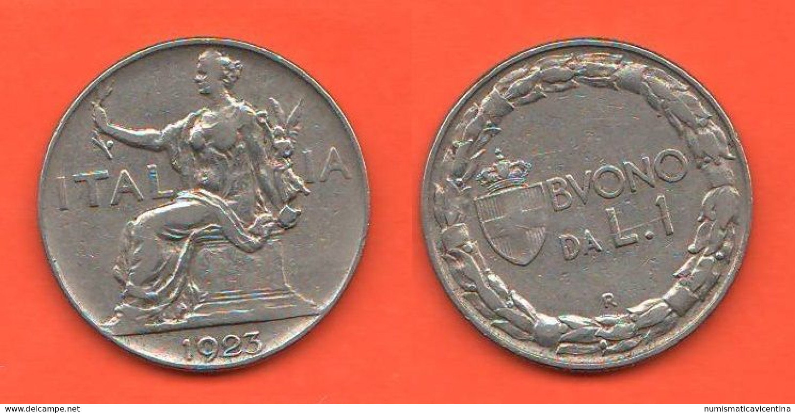 Italia Buono Da 1 Lira 1923 Nickel Coin  C 8 - 1900-1946 : Víctor Emmanuel III & Umberto II