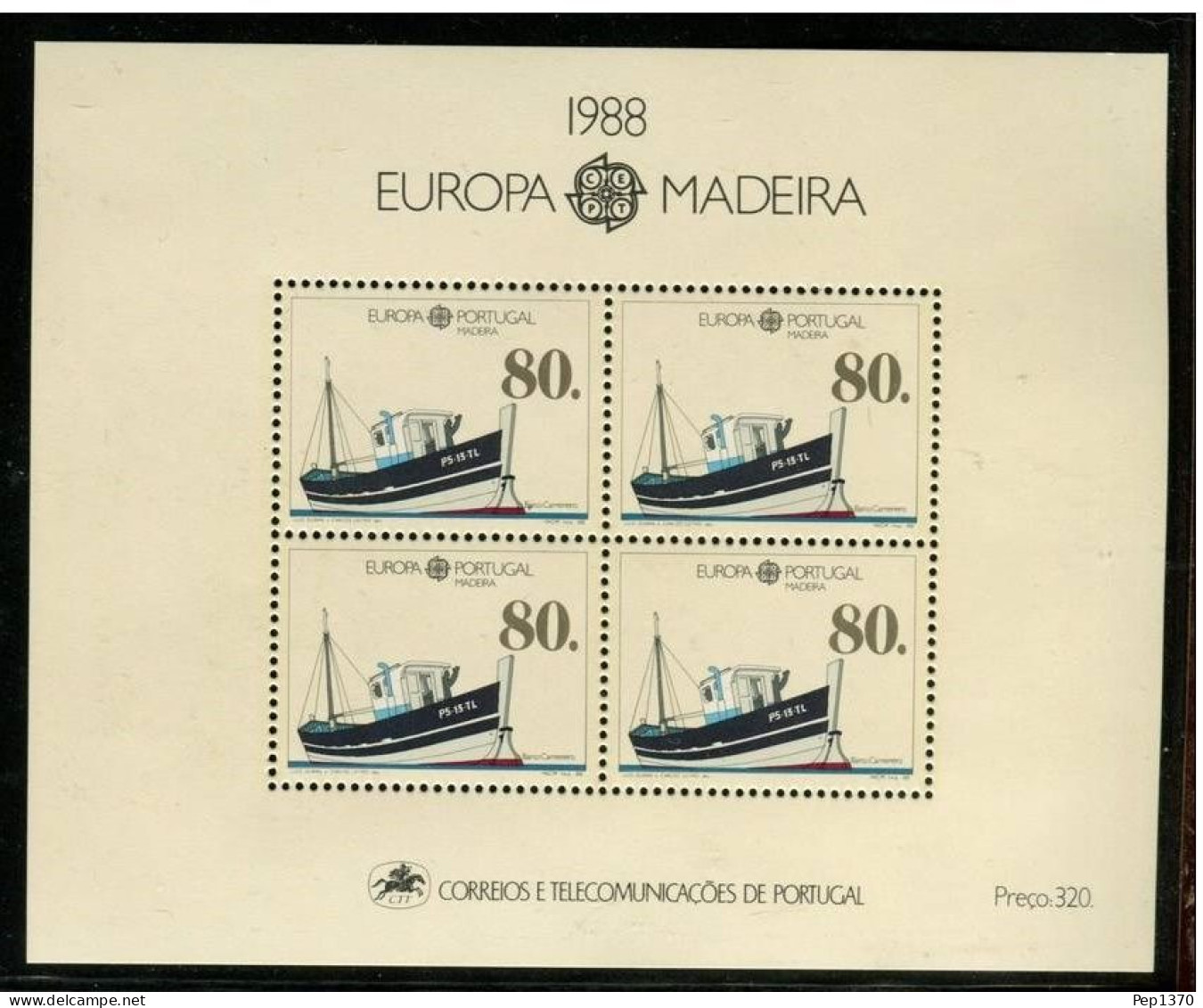 MADEIRA 1988 - EUROPA CEPT - TRANSPORTE EN BARCO - YVERT HB-9** - Barcos