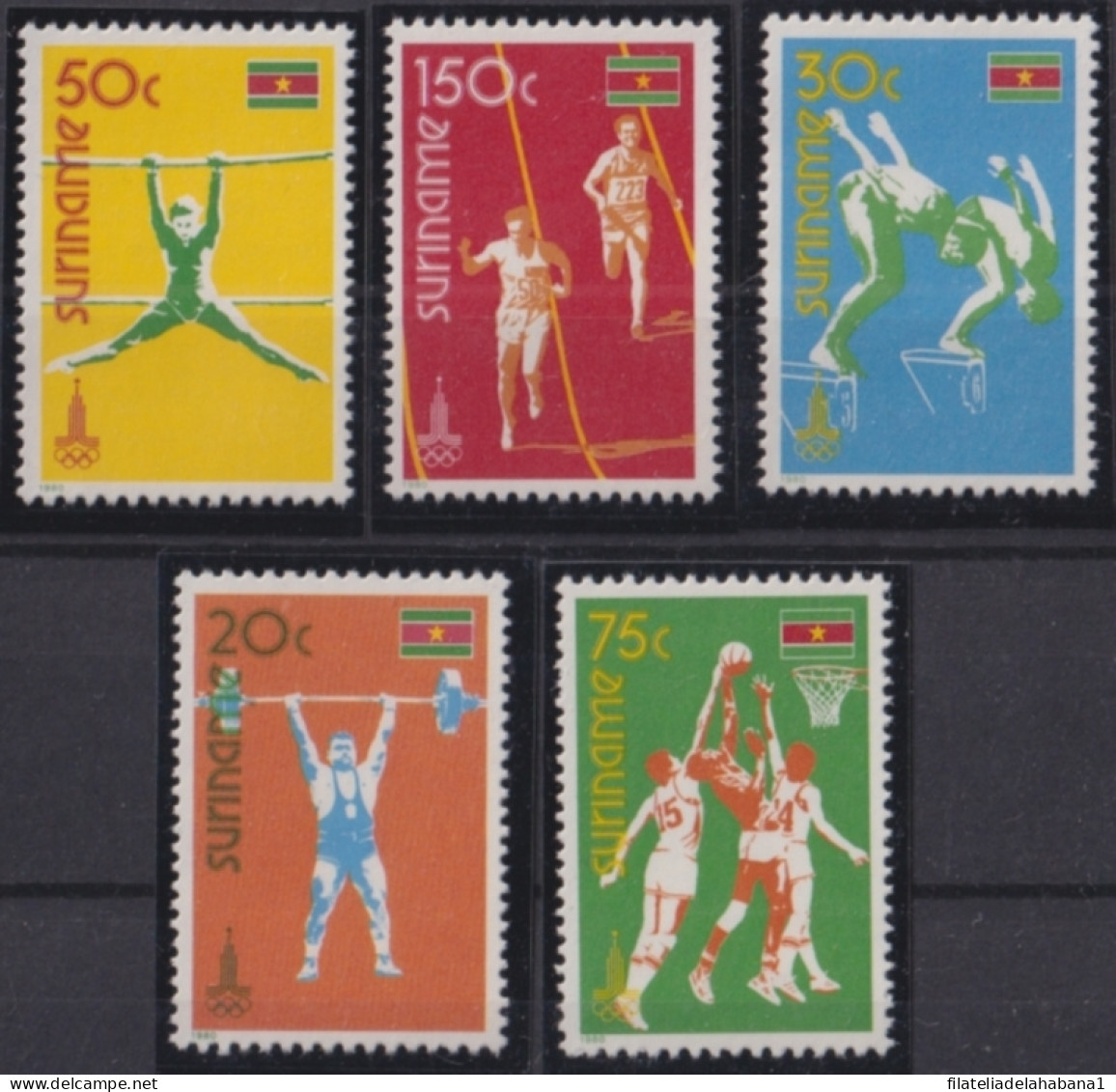 F-EX50224 SURINAME MNH 1980 OLYMPIC GAMES MOSCOW ATHLETISM SWIMMING BASKET.  - Ete 1980: Moscou