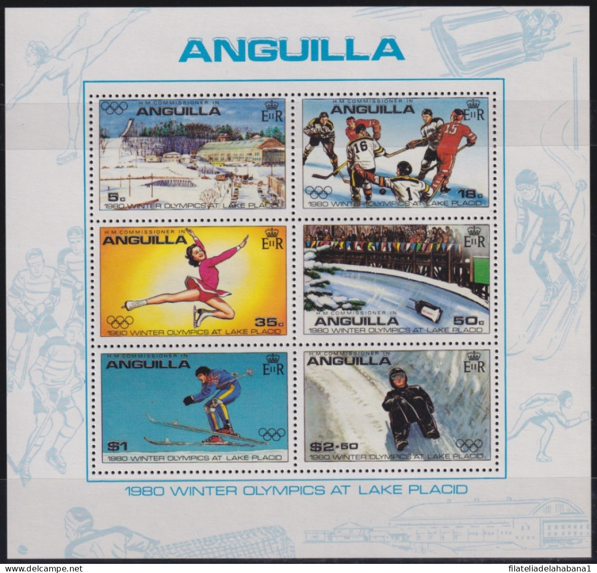 F-EX49815 ANGUILLA MNH 1980 WINTER OLYMPIC GAMES LAKE SKI SKATING SKIING.  - Winter 1980: Lake Placid